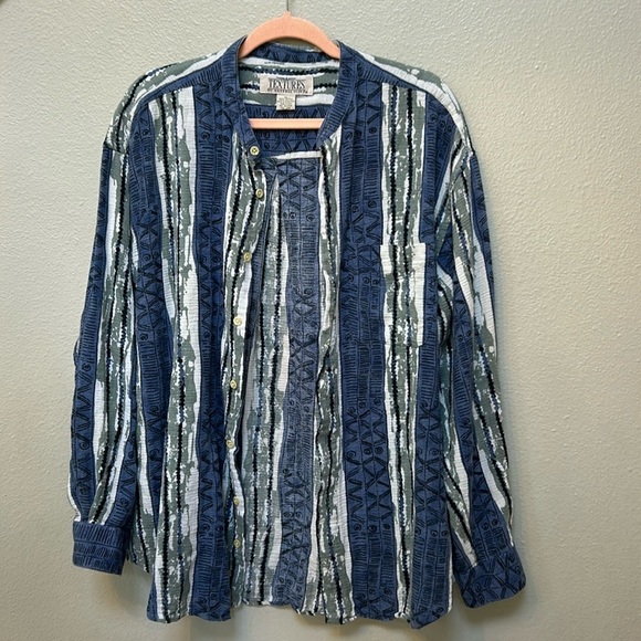 Vintage 90s Coogi style pattern art to wear button front shirt, men’s XL - Picture 2 of 10